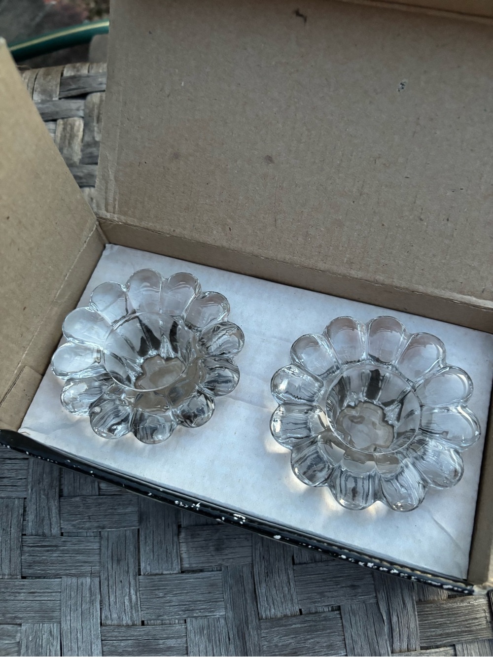 Clear Flower Glass Tea Light Holders - Set of 2